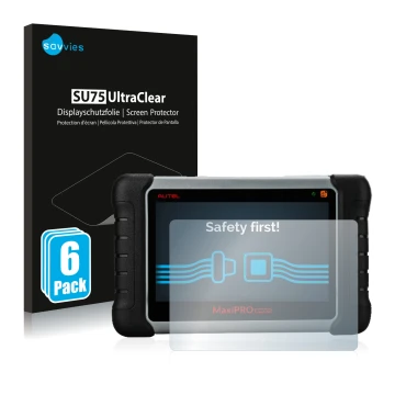 Face avant d’un emballage produit avec le logo de la marque Savvies. À côté, l’appareil Autel MaxiPRO MP808TS est représenté a