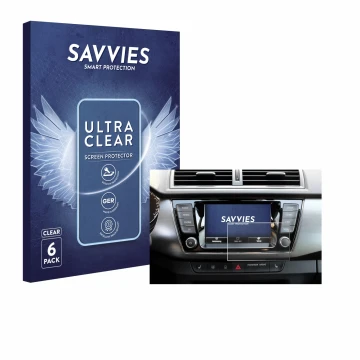 Face avant d’un emballage produit avec le logo de la marque Savvies. À côté, l’appareil Skoda Fabia 3 Combi 6.5