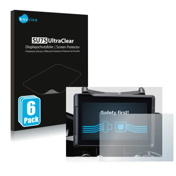 Face avant d’un emballage produit avec le logo de la marque Savvies. À côté, l’appareil KTM 1290 Super Duke GT 2022 TFT 7