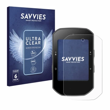 Face avant d’un emballage produit avec le logo de la marque Savvies. À côté, l’appareil Bryton Rider S500 est représenté avec 