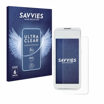 Face avant d’un emballage produit avec le logo de la marque Savvies. À côté, l’appareil Pax A920 Pro est représenté avec la pr