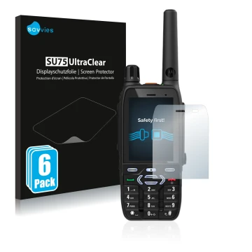 Face avant d’un emballage produit avec le logo de la marque Savvies. À côté, l’appareil Motorola MXP600 est représenté avec la