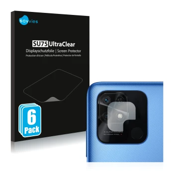 Face avant d’un emballage produit avec le logo de la marque Savvies. À côté, l’appareil Xiaomi Redmi 10C (Caméra UNIQUEMENT) e