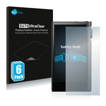 Face avant d’un emballage produit avec le logo de la marque Savvies. À côté, l’appareil Astell&Kern Kann Max est représenté av