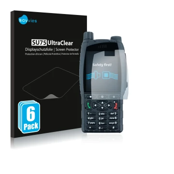 Face avant d’un emballage produit avec le logo de la marque Savvies. À côté, l’appareil Sepura SC21 est représenté avec la pro