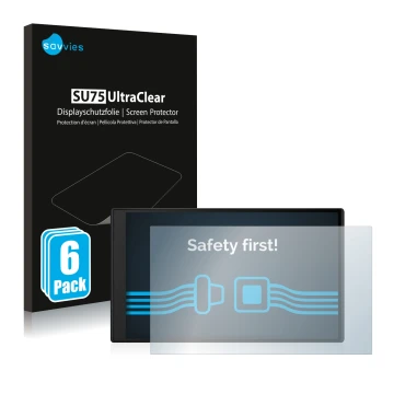 Face avant d’un emballage produit avec le logo de la marque Savvies. À côté, l’appareil Garmin DriveSmart 76 est représenté av