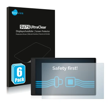 Face avant d’un emballage produit avec le logo de la marque Savvies. À côté, l’appareil Garmin Camper 795 est représenté avec 