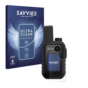 Face avant d’un emballage produit avec le logo de la marque Savvies. À côté, l’appareil Garmin Alpha 10 K est représenté avec 