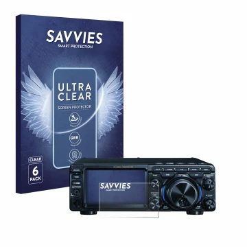 Face avant d’un emballage produit avec le logo de la marque Savvies. À côté, l’appareil Yaesu FT-710 est représenté avec la pr