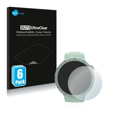 Face avant d’un emballage produit avec le logo de la marque Savvies. À côté, l’appareil Swatch Big Bold Bioceramic est représe