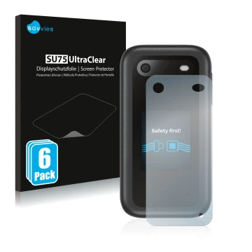 Face avant d’un emballage produit avec le logo de la marque Savvies. À côté, l’appareil Nokia 2660 Flip (Arrière) est représen