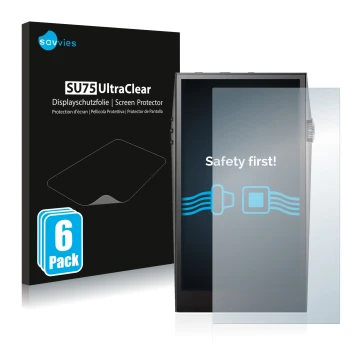 Face avant d’un emballage produit avec le logo de la marque Savvies. À côté, l’appareil Astell&Kern SP3000 est représenté avec