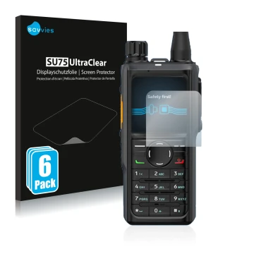 Face avant d’un emballage produit avec le logo de la marque Savvies. À côté, l’appareil Hytera HP 685 est représenté avec la p