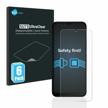 Face avant d’un emballage produit avec le logo de la marque Savvies. À côté, l’appareil Nokia C32 est représenté avec la prote