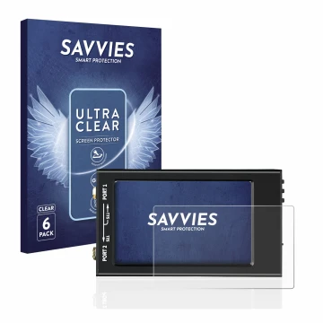 Face avant d’un emballage produit avec le logo de la marque Savvies. À côté, l’appareil SDRGEEK NanoVNA-F V2 est représenté av