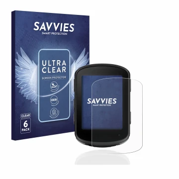 Face avant d’un emballage produit avec le logo de la marque Savvies. À côté, l’appareil Garmin Edge 540 est représenté avec la