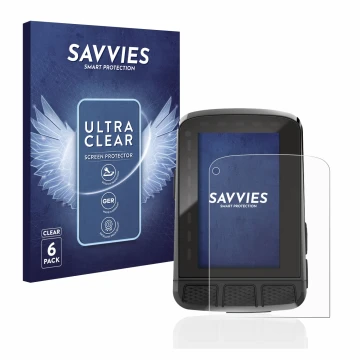 Face avant d’un emballage produit avec le logo de la marque Savvies. À côté, l’appareil Wahoo Elemnt Roam 2 est représenté ave