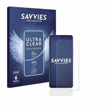 Face avant d’un emballage produit avec le logo de la marque Savvies. À côté, l’appareil Tecno Camon 20 Pro est représenté avec