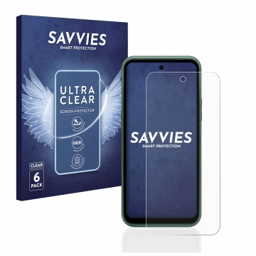 Face avant d’un emballage produit avec le logo de la marque Savvies. À côté, l’appareil Nokia XR21 est représenté avec la prot