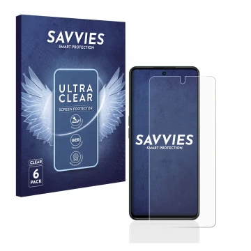 Face avant d’un emballage produit avec le logo de la marque Savvies. À côté, l’appareil Oppo A98 5G est représenté avec la pro