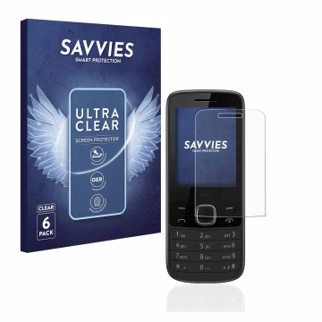 Face avant d’un emballage produit avec le logo de la marque Savvies. À côté, l’appareil Nokia 225 4G est représenté avec la pr