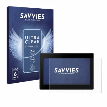 Face avant d’un emballage produit avec le logo de la marque Savvies. À côté, l’appareil Garmin Drive 53 5