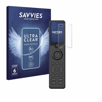 Face avant d’un emballage produit avec le logo de la marque Savvies. À côté, l’appareil Sofabaton X1 est représenté avec la pr