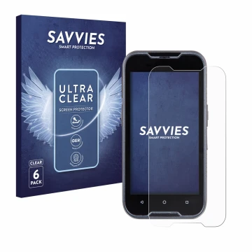 Face avant d’un emballage produit avec le logo de la marque Savvies. À côté, l’appareil Datalogic Memor 11 est représenté avec