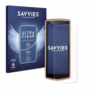 Face avant d’un emballage produit avec le logo de la marque Savvies. À côté, l’appareil Cubot Pocket 3 est représenté avec la 