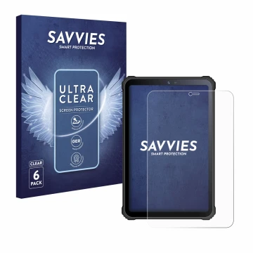 Face avant d’un emballage produit avec le logo de la marque Savvies. À côté, l’appareil Oukitel RT3 est représenté avec la pro