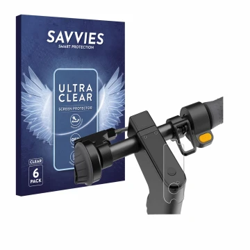 Face avant d’un emballage produit avec le logo de la marque Savvies. À côté, l’appareil Segway Ninebot KickScooter MAX G2D est