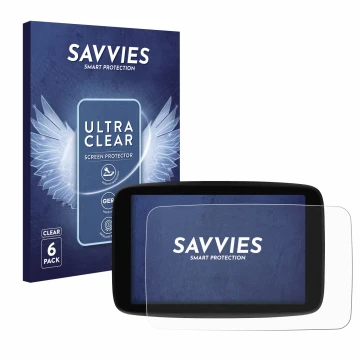 Face avant d’un emballage produit avec le logo de la marque Savvies. À côté, l’appareil TomTom GO Superior 7