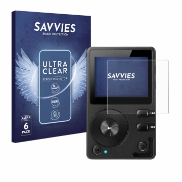 Face avant d’un emballage produit avec le logo de la marque Savvies. À côté, l’appareil Hifi Walker H2 est représenté avec la 
