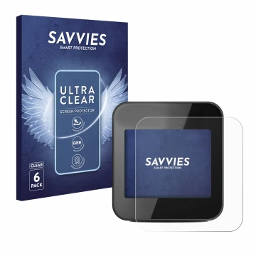 Face avant d’un emballage produit avec le logo de la marque Savvies. À côté, l’appareil Cycplus GPS G1 est représenté avec la 