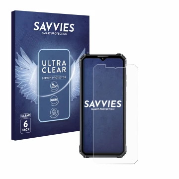 Face avant d’un emballage produit avec le logo de la marque Savvies. À côté, l’appareil Oukitel WP28 est représenté avec la pr