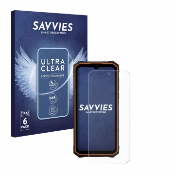 Face avant d’un emballage produit avec le logo de la marque Savvies. À côté, l’appareil Hotwav Cyber 13 Pro est représenté ave