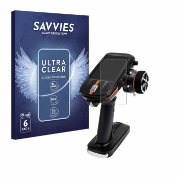 Face avant d’un emballage produit avec le logo de la marque Savvies. À côté, l’appareil RadioLink RC8X est représenté avec la 