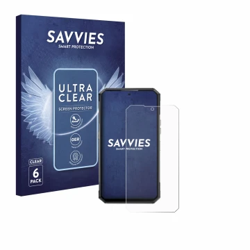 Face avant d’un emballage produit avec le logo de la marque Savvies. À côté, l’appareil Oukitel WP30 Pro est représenté avec l