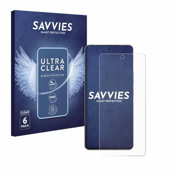 Face avant d’un emballage produit avec le logo de la marque Savvies. À côté, l’appareil Vivo iQOO 12 est représenté avec la pr