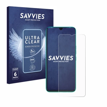 Face avant d’un emballage produit avec le logo de la marque Savvies. À côté, l’appareil Tecno Spark 7 est représenté avec la p