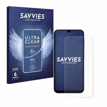 Face avant d’un emballage produit avec le logo de la marque Savvies. À côté, l’appareil Samsung Galaxy A15 5G est représenté a