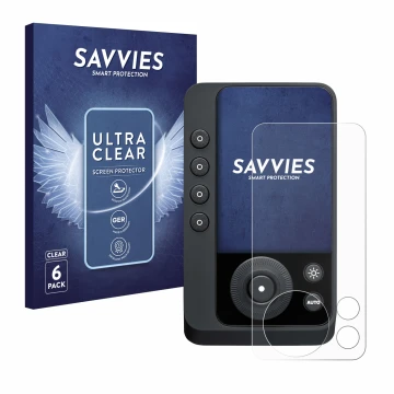 Face avant d’un emballage produit avec le logo de la marque Savvies. À côté, l’appareil Profoto Connect Pro est représenté ave