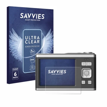 Face avant d’un emballage produit avec le logo de la marque Savvies. À côté, l’appareil Rollei Compactline 10X est représenté 