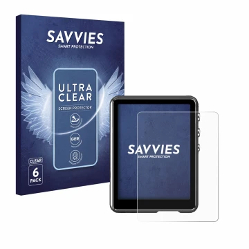 Face avant d’un emballage produit avec le logo de la marque Savvies. À côté, l’appareil Mechen M3 est représenté avec la prote
