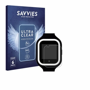 Face avant d’un emballage produit avec le logo de la marque Savvies. À côté, l’appareil SaveFamily Iconic Plus 4G est représen
