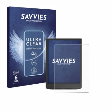 Face avant d’un emballage produit avec le logo de la marque Savvies. À côté, l’appareil Vivlio InkPad 4 est représenté avec la