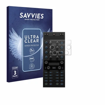 Face avant d’un emballage produit avec le logo de la marque Savvies. À côté, l’appareil Native Instruments Traktor Kontrol X1 