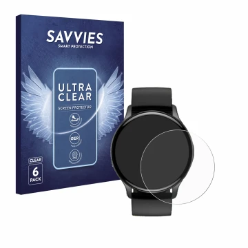 Face avant d’un emballage produit avec le logo de la marque Savvies. À côté, l’appareil Sross Smartwatch 1.43
