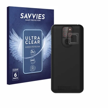 Face avant d’un emballage produit avec le logo de la marque Savvies. À côté, l’appareil Emporia Smart 5 Mini (Caméra UNIQUEMEN