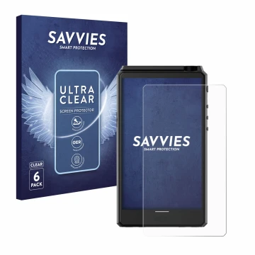Face avant d’un emballage produit avec le logo de la marque Savvies. À côté, l’appareil Hiby R6 III est représenté avec la pro